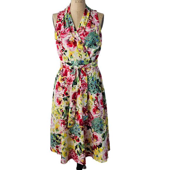 Dress London Times multi floral sundress full skirt spring cottage size 10 - Picture 1 of 9